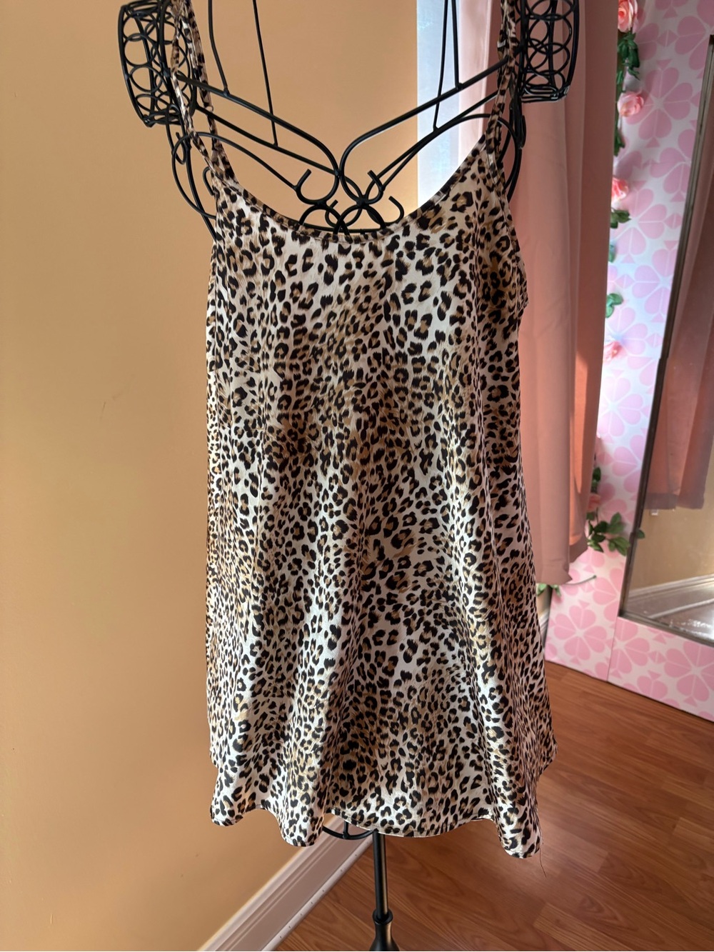 Leopard Print Satin Chemise Slip in Nude and Black